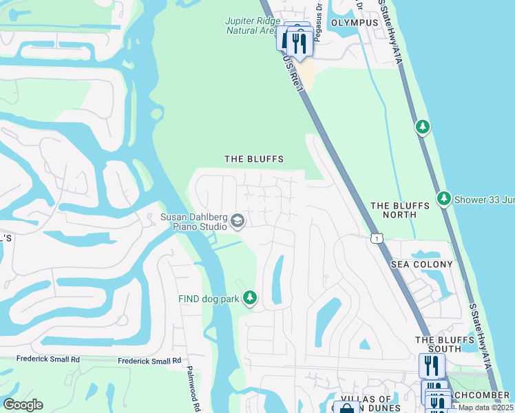 map of restaurants, bars, coffee shops, grocery stores, and more near 2534 25th Court in Jupiter