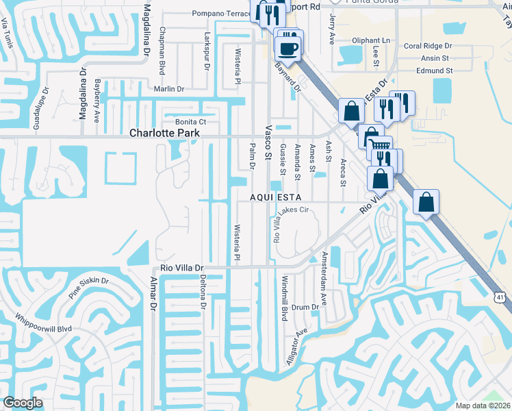 map of restaurants, bars, coffee shops, grocery stores, and more near 3600 Palm Drive in Punta Gorda