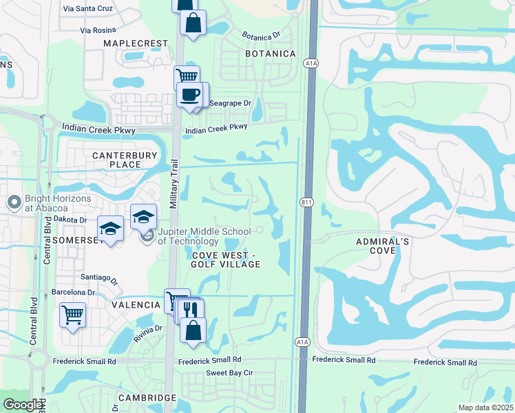 map of restaurants, bars, coffee shops, grocery stores, and more near 115 Village Clubhouse Circle in Jupiter