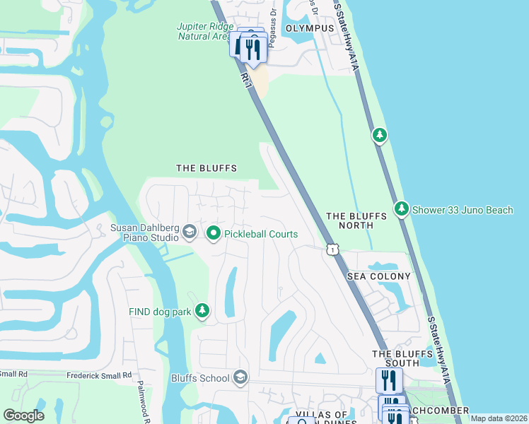 map of restaurants, bars, coffee shops, grocery stores, and more near 3216 32nd Court in Jupiter