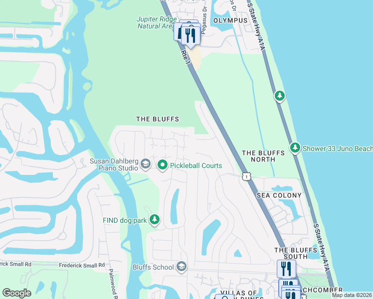 map of restaurants, bars, coffee shops, grocery stores, and more near 3054 30th Court in Jupiter