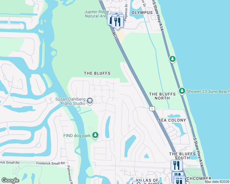 map of restaurants, bars, coffee shops, grocery stores, and more near 3054 30th Court in Jupiter
