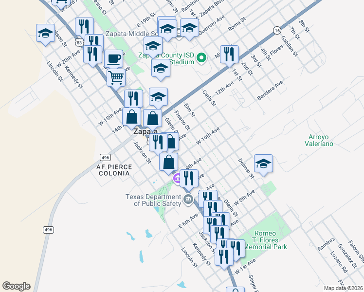 map of restaurants, bars, coffee shops, grocery stores, and more near 1000-1098 Hidalgo Street in Zapata