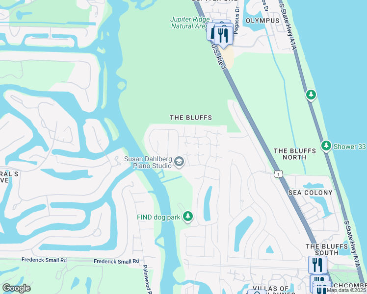 map of restaurants, bars, coffee shops, grocery stores, and more near 2715 27th Court in Jupiter