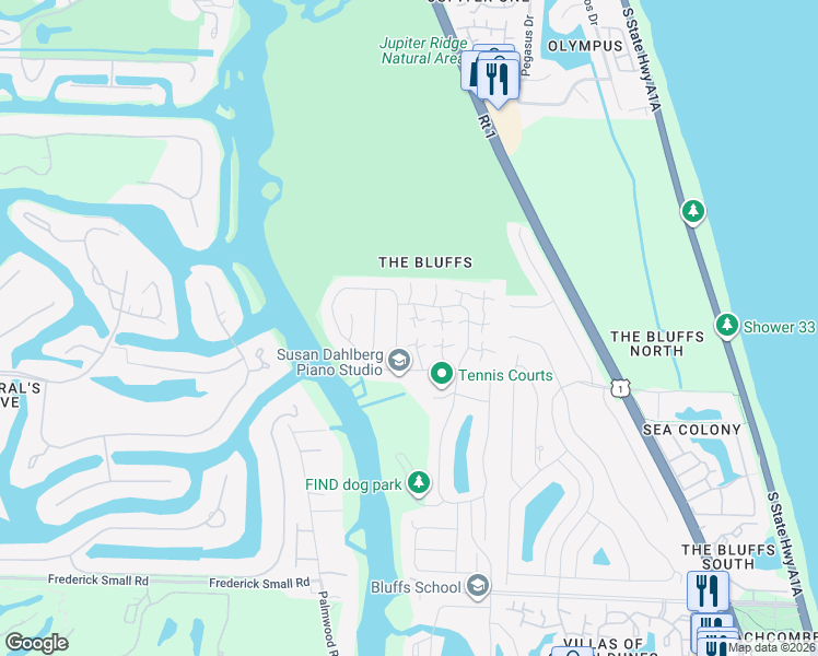 map of restaurants, bars, coffee shops, grocery stores, and more near 2715 27th Court in Jupiter