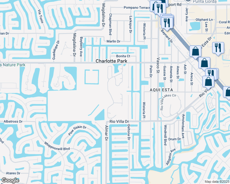 map of restaurants, bars, coffee shops, grocery stores, and more near 701 Aqui Esta Drive in Punta Gorda