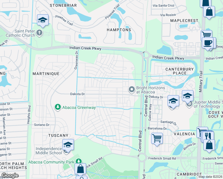 map of restaurants, bars, coffee shops, grocery stores, and more near 1152 Dakota Drive in Jupiter