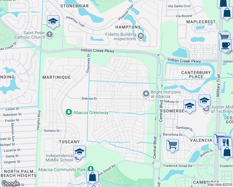 map of restaurants, bars, coffee shops, grocery stores, and more near 1025 Key Largo Street in Jupiter