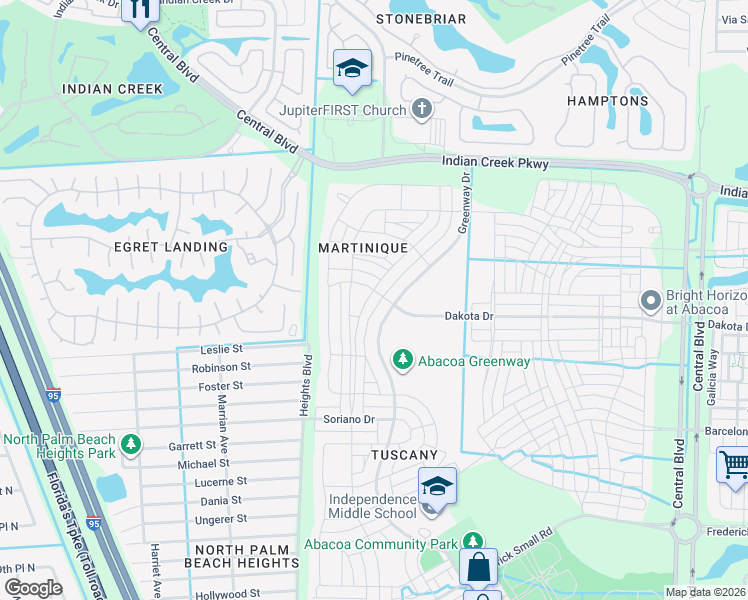 map of restaurants, bars, coffee shops, grocery stores, and more near 2825 East Community Drive in Jupiter