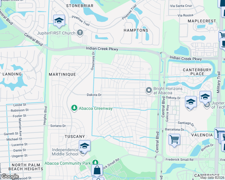 map of restaurants, bars, coffee shops, grocery stores, and more near 2855 Sunbury Drive in Jupiter