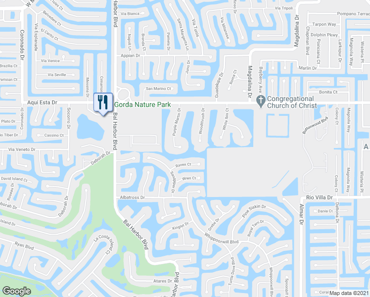 map of restaurants, bars, coffee shops, grocery stores, and more near 3322 Purple Martin Drive in Punta Gorda