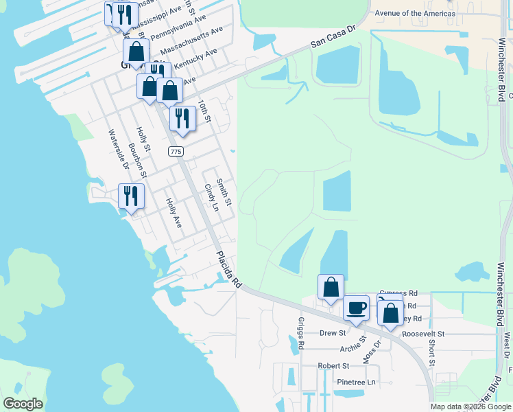 map of restaurants, bars, coffee shops, grocery stores, and more near 3230 10th Street in Englewood