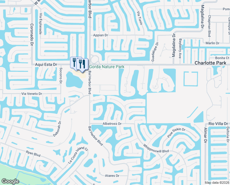 map of restaurants, bars, coffee shops, grocery stores, and more near 3360 Sandpiper Drive in Punta Gorda