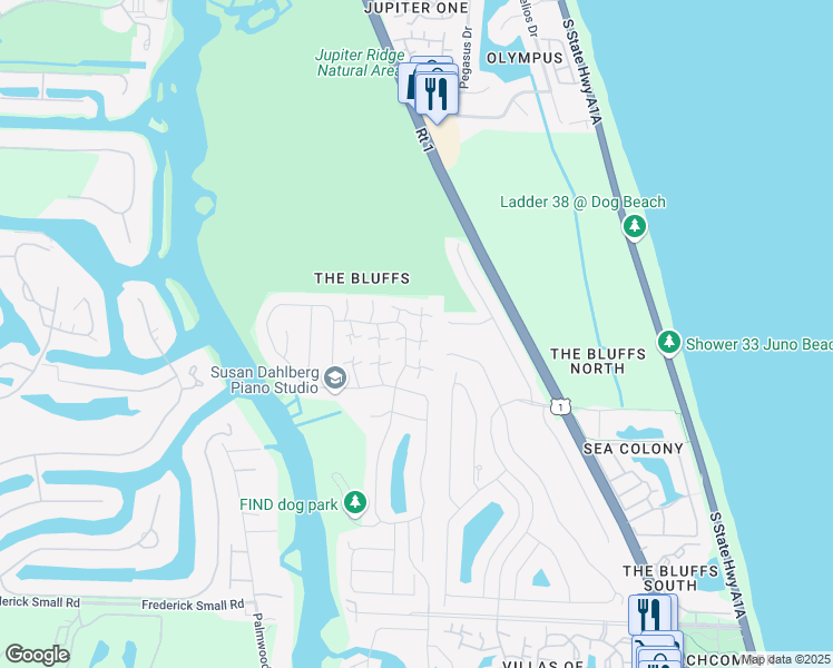 map of restaurants, bars, coffee shops, grocery stores, and more near 3066 30th Court in Jupiter