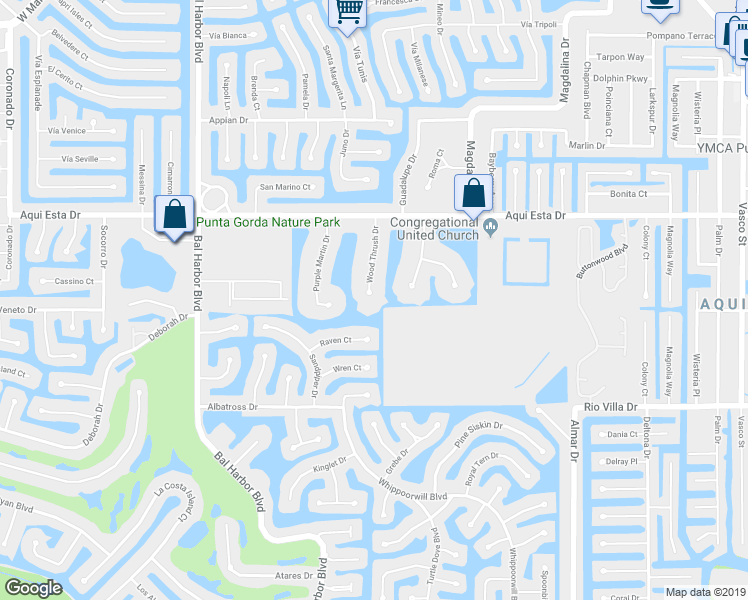 map of restaurants, bars, coffee shops, grocery stores, and more near 3329 Woodthrush Drive in Punta Gorda
