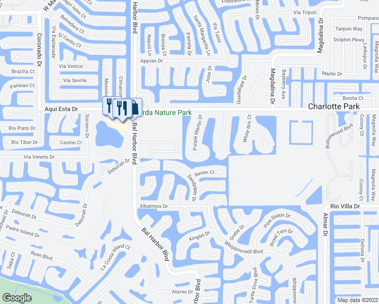 map of restaurants, bars, coffee shops, grocery stores, and more near 3311 Purple Martin Drive in Punta Gorda