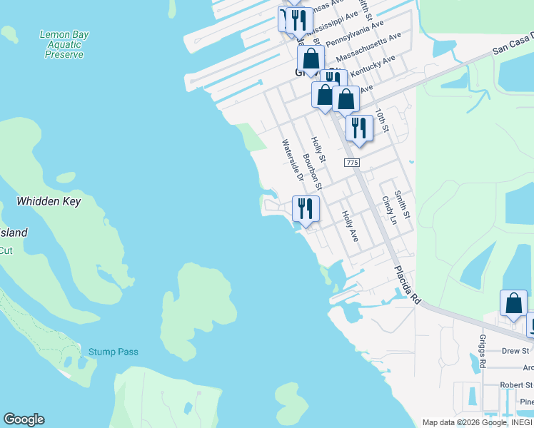 map of restaurants, bars, coffee shops, grocery stores, and more near 7500 Park Pointe Drive in Englewood