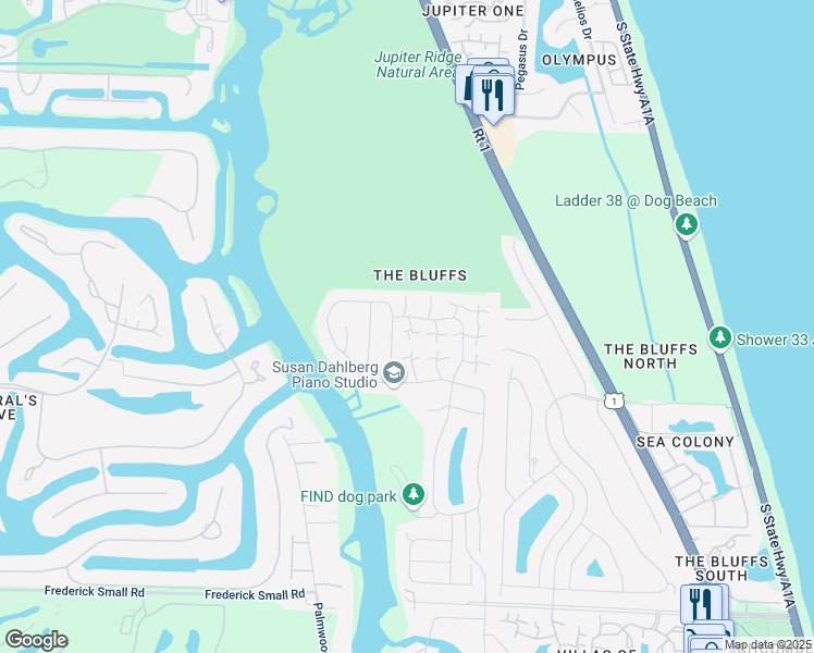 map of restaurants, bars, coffee shops, grocery stores, and more near 2734 27th Court in Jupiter