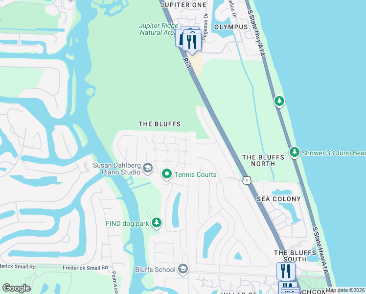 map of restaurants, bars, coffee shops, grocery stores, and more near 3076 30th Court in Jupiter