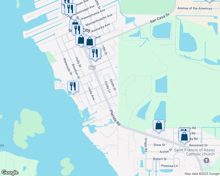 map of restaurants, bars, coffee shops, grocery stores, and more near 3245 Cindy Lane in Englewood