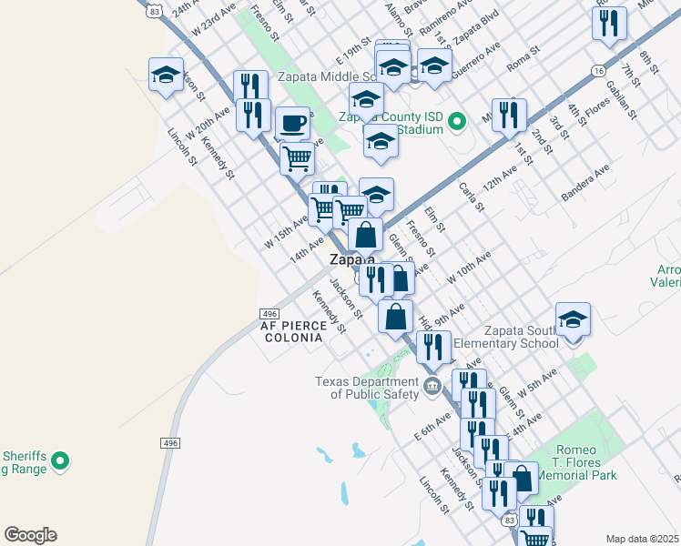 map of restaurants, bars, coffee shops, grocery stores, and more near in Zapata