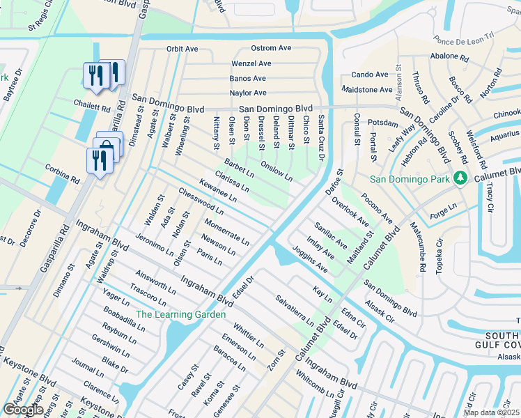 map of restaurants, bars, coffee shops, grocery stores, and more near 14132 Kewanee Lane in Port Charlotte
