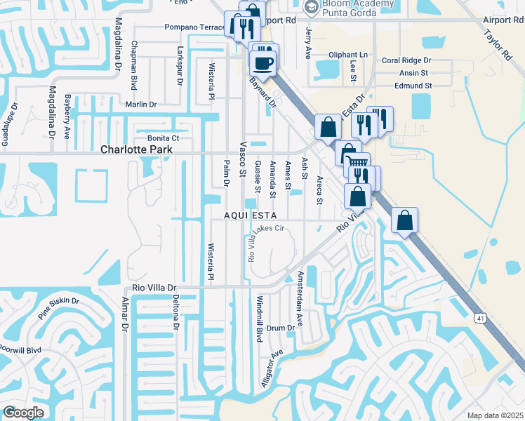 map of restaurants, bars, coffee shops, grocery stores, and more near 3510 Gussie Street in Punta Gorda