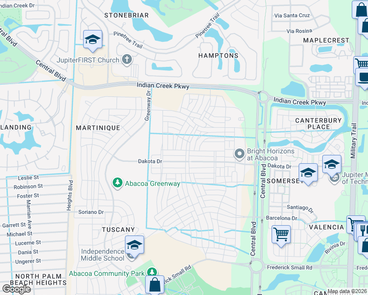 map of restaurants, bars, coffee shops, grocery stores, and more near 2842 West Mallory Boulevard in Jupiter