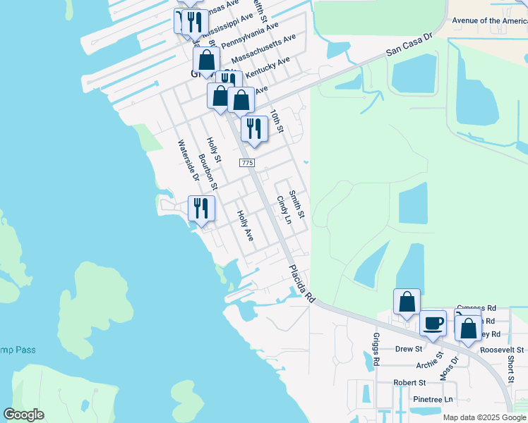 map of restaurants, bars, coffee shops, grocery stores, and more near 3200 Placida Road in Englewood