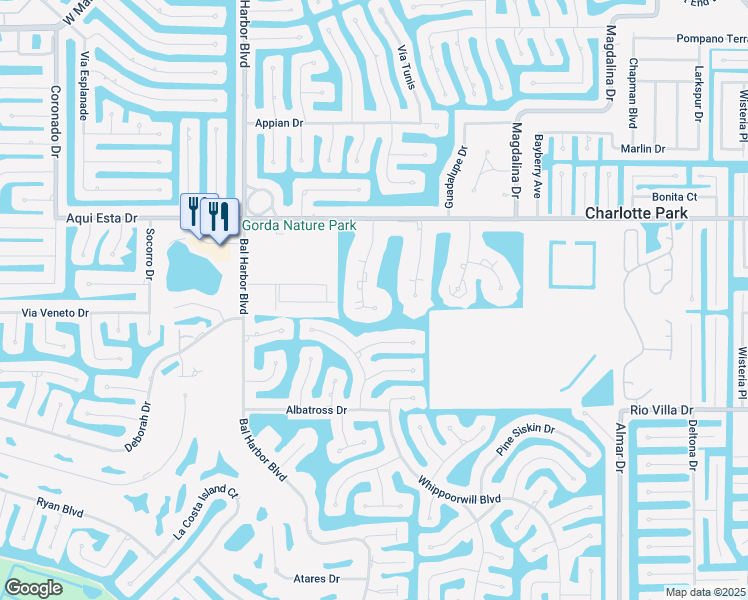 map of restaurants, bars, coffee shops, grocery stores, and more near 3322 Purple Martin Drive in Punta Gorda