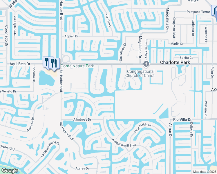 map of restaurants, bars, coffee shops, grocery stores, and more near 3329 Woodthrush Drive in Punta Gorda