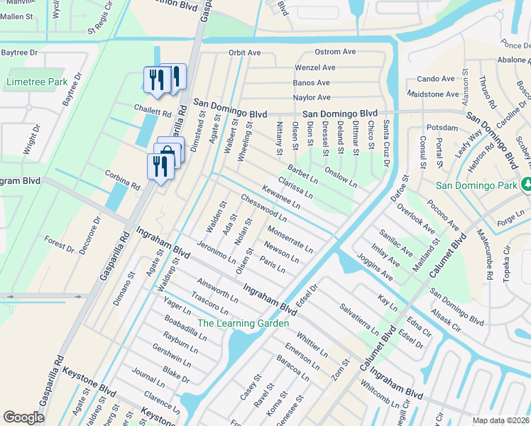 map of restaurants, bars, coffee shops, grocery stores, and more near 8319 Olsen Street in Port Charlotte