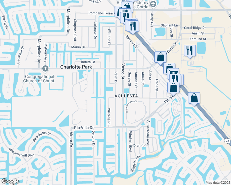 map of restaurants, bars, coffee shops, grocery stores, and more near 3511 Palm Drive in Punta Gorda