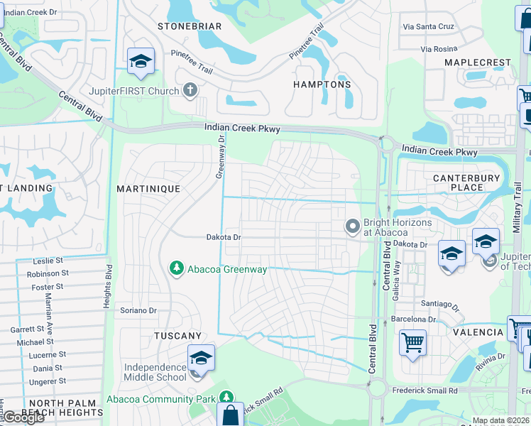 map of restaurants, bars, coffee shops, grocery stores, and more near 2855 Sunbury Drive in Jupiter