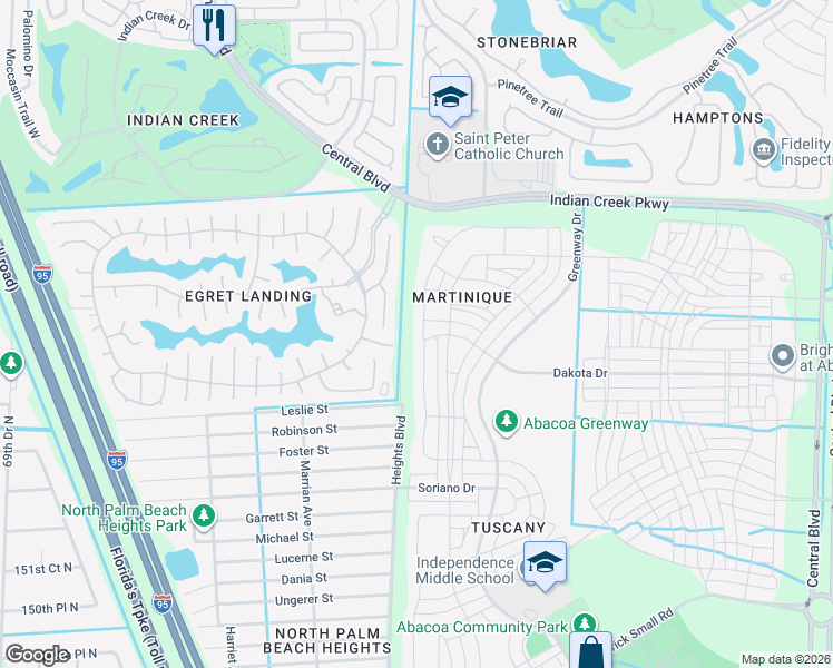 map of restaurants, bars, coffee shops, grocery stores, and more near 314 Caravelle Drive in Jupiter