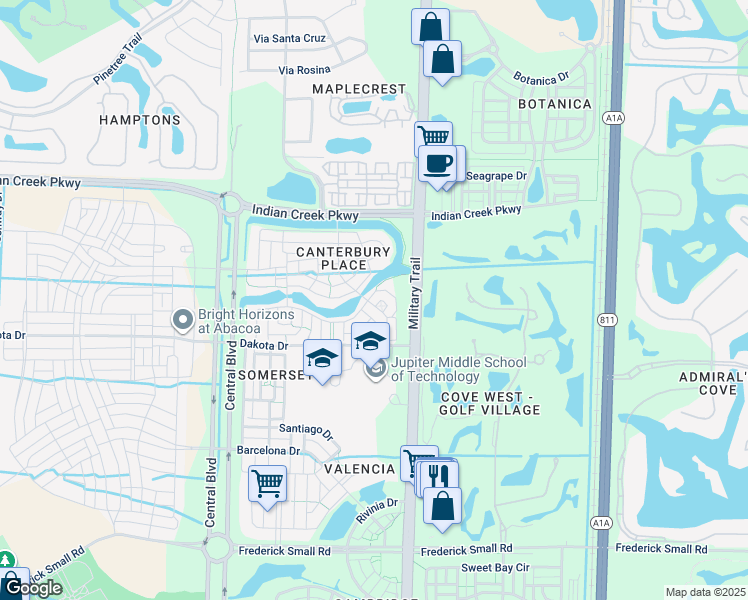 map of restaurants, bars, coffee shops, grocery stores, and more near 178 Lismore Lane in Jupiter