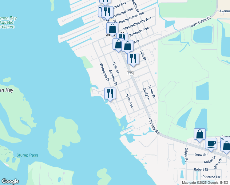 map of restaurants, bars, coffee shops, grocery stores, and more near 3131 Waterside Drive in Englewood