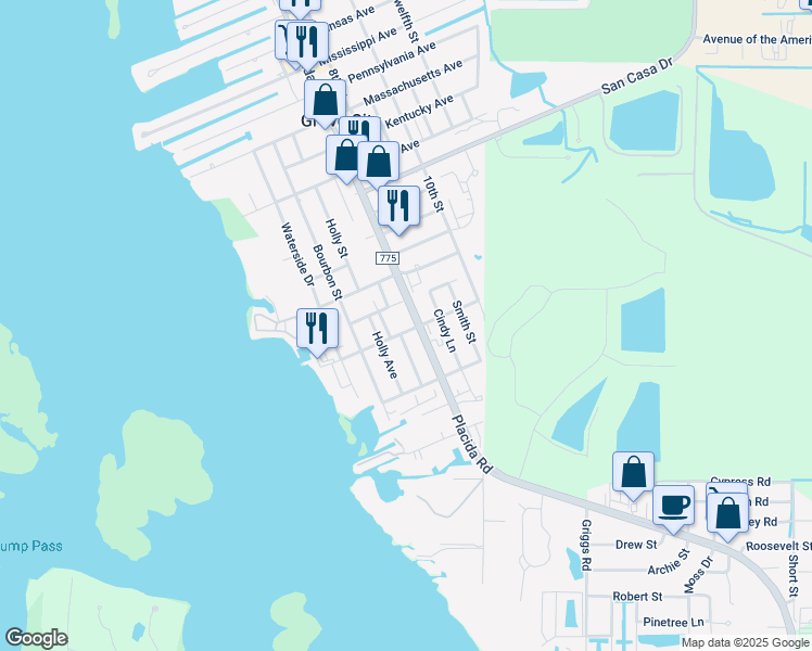 map of restaurants, bars, coffee shops, grocery stores, and more near 3180 Placida Road in Englewood