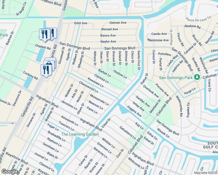 map of restaurants, bars, coffee shops, grocery stores, and more near 14132 Kewanee Lane in Port Charlotte