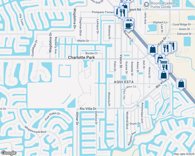 map of restaurants, bars, coffee shops, grocery stores, and more near 3510 Colony Court in Punta Gorda