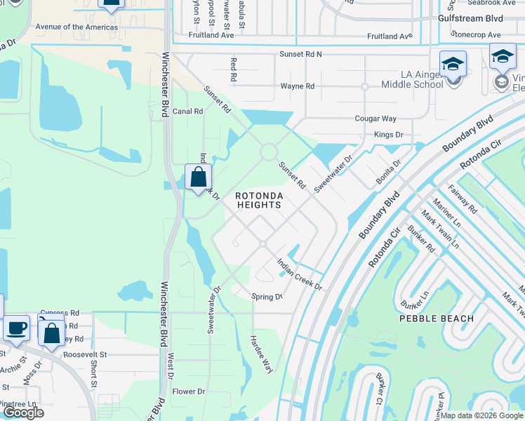 map of restaurants, bars, coffee shops, grocery stores, and more near 132 Sunny Way in Rotonda West