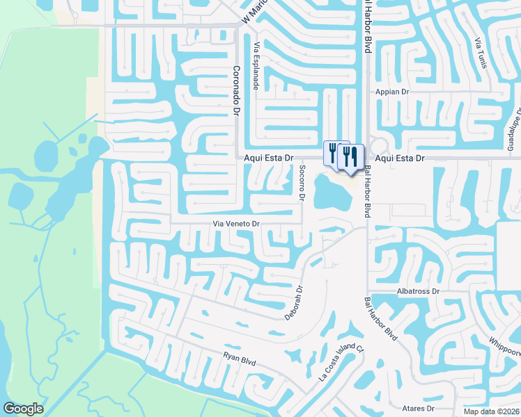 map of restaurants, bars, coffee shops, grocery stores, and more near 2213 Cassino Court in Punta Gorda