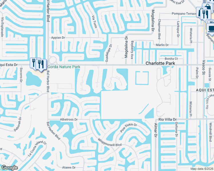 map of restaurants, bars, coffee shops, grocery stores, and more near 3256 White Ibis Court in Punta Gorda