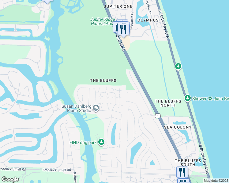 map of restaurants, bars, coffee shops, grocery stores, and more near 3076 30th Court in Jupiter