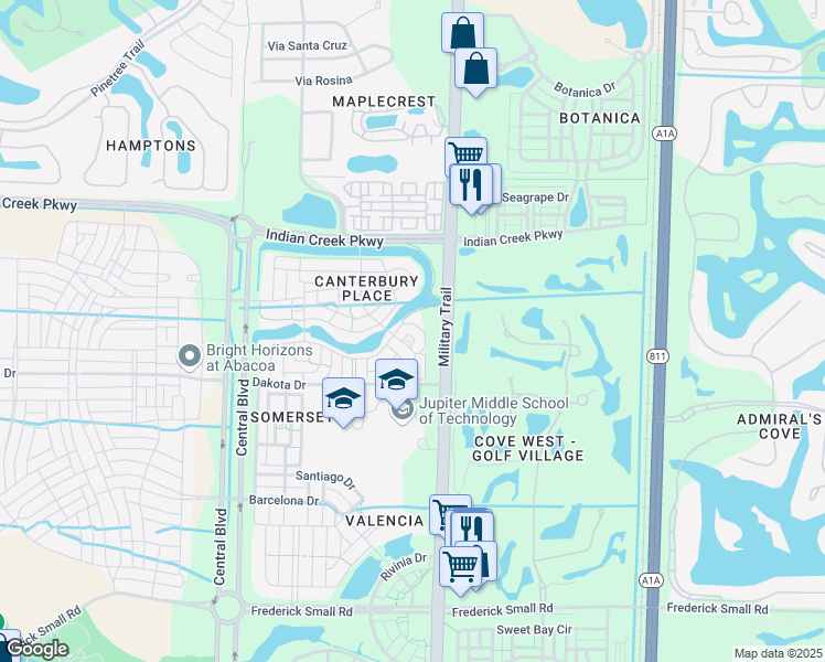 map of restaurants, bars, coffee shops, grocery stores, and more near 178 Lismore Lane in Jupiter