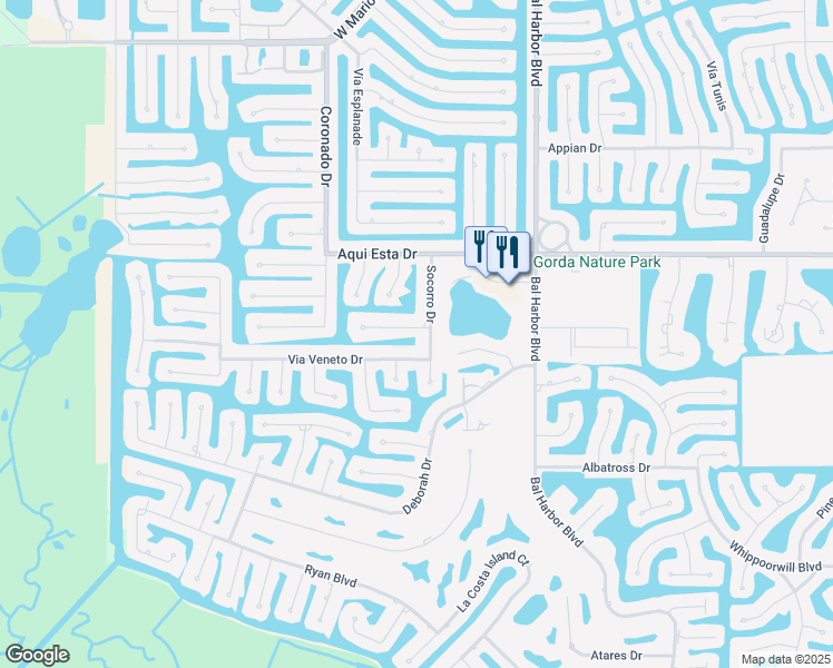 map of restaurants, bars, coffee shops, grocery stores, and more near 2111 Cassino Court in Punta Gorda