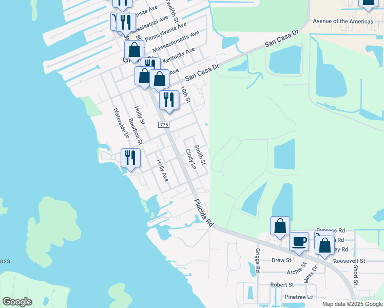 map of restaurants, bars, coffee shops, grocery stores, and more near 3201 Cindy Lane in Englewood