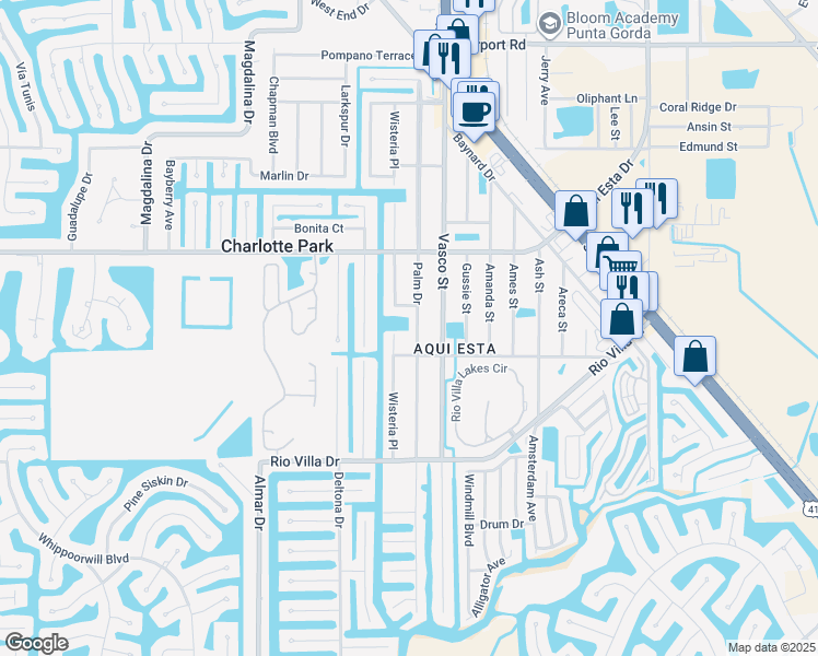 map of restaurants, bars, coffee shops, grocery stores, and more near 3511 Palm Drive in Punta Gorda