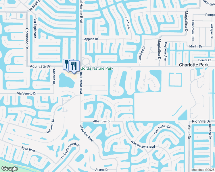 map of restaurants, bars, coffee shops, grocery stores, and more near 3311 Purple Martin Drive in Punta Gorda
