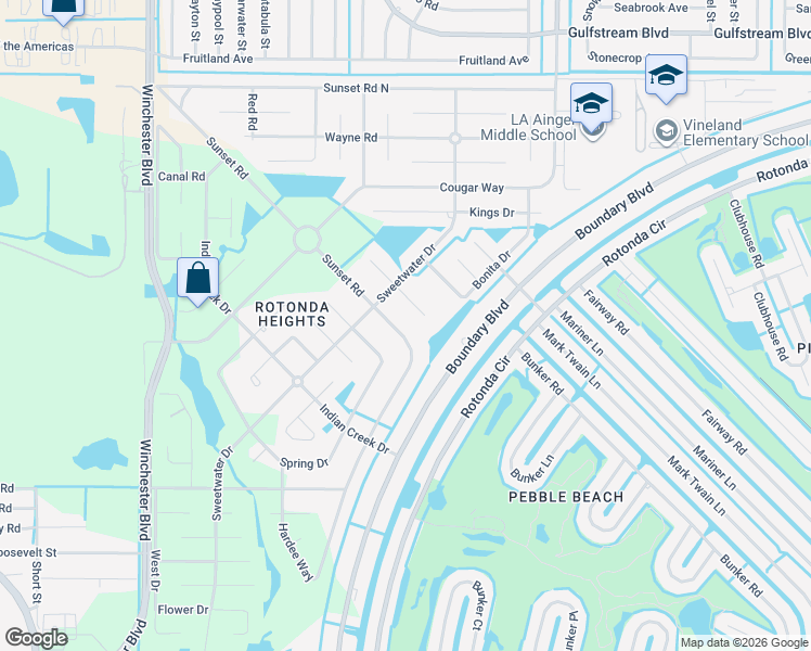 map of restaurants, bars, coffee shops, grocery stores, and more near 233 Sunset Road in Rotonda West